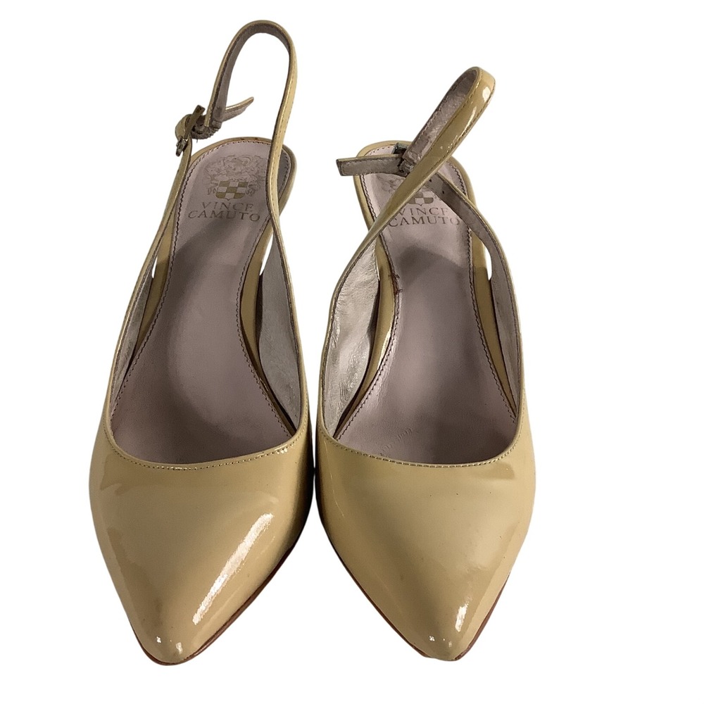 Vince Camuto Stefania Nude Patent Leather Slingback Pumps Beige HeelsVC-STEFANIA